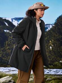 In My Nature Women's Hooded Water-Resistant Padded Coat With Cinched Waistwinter Women Tops - Black - View 8