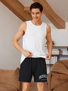 Szorty męskie z nadrukiem w litery Szorty wypoczynkowe Szorty do spania