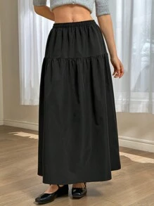 Forever 21 秋冬女士黑色长款/超长款/复古/海盗裙/基本款/简约/蓬松裙/舒适/秋季女士服装/万圣节/宽松/返校节/圣诞节/裙子 - 黑色 - 查看 6