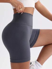 SHEIN Sports Women's Solid Color Everyday Fitness Sports Shorts - Dark Grey - View 5