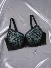 1pc Plus Size Lace Wire Bra Lingerie