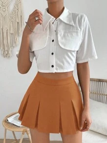 Chiquease Women's Solid Color Pleated A-Line Skirt, Casual Daily Wear