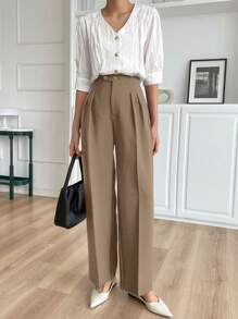 DAZY Women Straight Leg Asymmetrical Waist Long Pants,Women Dress Pants - Brown - View 4