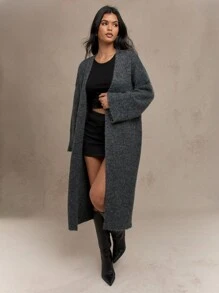 MISSGUIDED Áo khoác len cardigan ngoại cỡ sang trọng kết hợp khăn choàng cổ siêu dài thời trang mùa đông thu đông ấm áp thường ngày - Màu xám đen - Xem 4