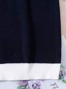 SHEIN Vestido de suéter de punto con cuello redondo y lazo, para otoño e invierno, para niña