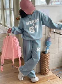 Dazy Kids 2 件女童（幼儿）字母印花圆领针织套装，秋季 - 藍色 - 查看 4