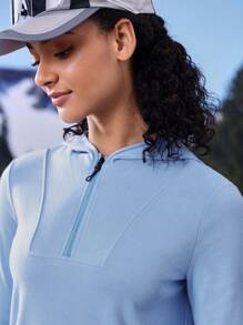 In My Nature Áo nỉ trùm đầu thể thao ngoài trời màu trơn có khóa kéo cho nữ mùa đông - Màu xanh lam - Xem 5