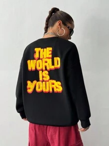 StreetHx Sudadera holgada casual con estampado de ojo para mujer, otoño - Negro - Ver 6