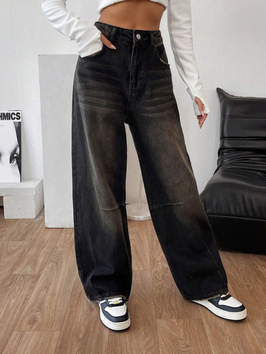 RueChic Vintage Y2K Jeans mit hoher Taille und ballonförmigem Schnitt - 654