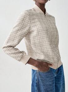 SHEIN Unity Women Plaid Long Sleeve Zip-Up Bomber Jacket, Spring Autumn Fall Cloth For Women - Multicolor - View 3