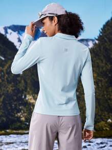 In My Nature Maglietta a maniche lunghe con collo morbido e alta elasticità da donna, adatta per campeggio, trekking, pendolarismo in città, colore blu - Blu - Visualizzare 8