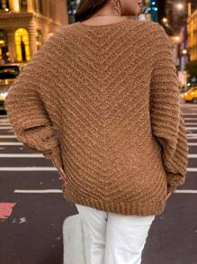 SHEIN LUNE Plus Size Round Neck Loose One-Piece Sleeve Pullover Sweaterbusiness Casual Woman,Holiday Outfits,Country Tops - Brown - View 2