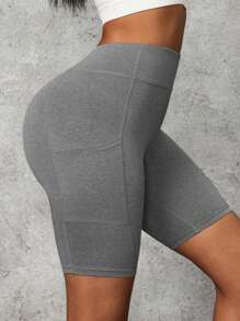 SHEIN Essnce 2pcs Women Summer Fitness Yoga Tight Shorts With Pockets, Sports Running Cycling Set - Multicolor - View 4