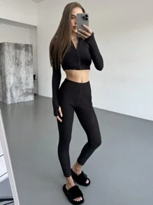 Aloruh 适合年轻女性的黑色保暖内衬紧身保暖打底裤 - 黑色 - 查看 6