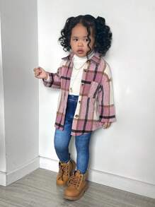 SHEIN Leap Crew 3pcs Baby Girl Adorable Plaid Shirt, Knit Sweater And Pants Set, Autumn/Winter - Pink - View 8