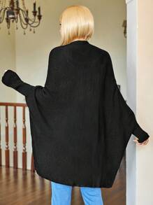 Plus Size Solid Color Casual Long Sleeve Cardigan - Black - View 2