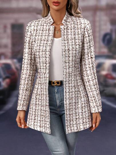 EMERY ROSE 女式格纹印花开襟大衣秋冬装