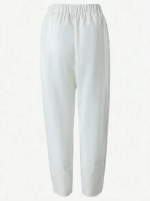 SHEIN LUNE 女款不对称下摆阔腿裤 - 白色 - 查看 2