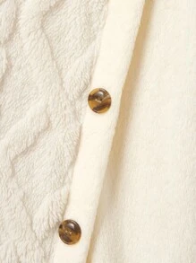 青少年女孩冬季双面法兰绒拼布蓬松超大高领宽松不对称下摆毛衣连衣裙 - 杏色 - 查看 3