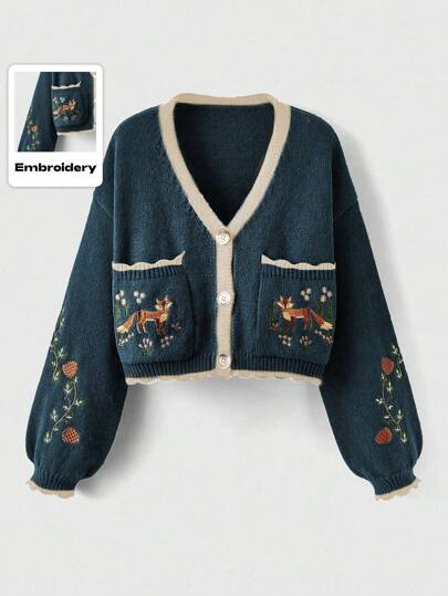 ROMWE Fairycore Women's V-Neck Button-Down Long Sleeve Nursing Floral Print Elegant Cardigan,Long Sleeve Tops