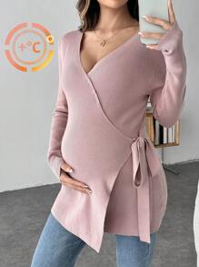 SHEIN Jersey con mangas largas y detalle de atar en el lateral, para mujeres embarazadas, para invierno