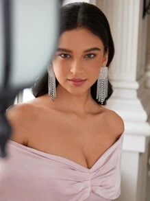 SHEIN Belle 1 Pair Women's ELEGANT, Luxury, Cute Rhinestone, Tassel Fashion Earrings, Suitable For Wedding, Honeymoon, Casual, Party