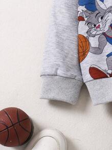 2pcs/Set Young Boys Funny Cartoon Animal & Basketball Graphic Print Sweatshirt & Sweatpants Outfit, Cute Combo Design, Sporty Style, Suitable For Spring, Autumn & Winter Wear - Light Grey - View 5