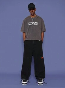 SUMWON Camiseta ajustada lavada con estampado gráfico - Negro - Ver 4