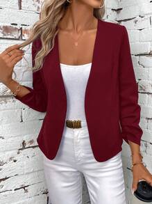 SHEIN Clasi Women's Elegant Pleated Long Sleeve Cardigan Black Jacket In Fall/Winter - Burgundy - View 1