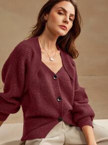 Anewsta Women's Modern Unique Shoulder Designed Cardigan Sweater, Autumn Winter,Long Sleeve Tops