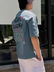 DAZY Men's Summer Casual Slogan Print T-Shirt - Blue - View 6