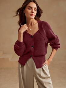 Anewsta Women's Modern Unique Shoulder Designed Cardigan Sweater, Autumn Winter,Long Sleeve Tops