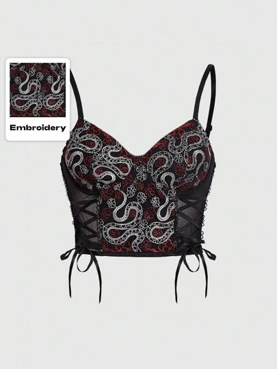 Goth Camiseta De Malla Transparente Con Estampado De Serpiente Para Mujer