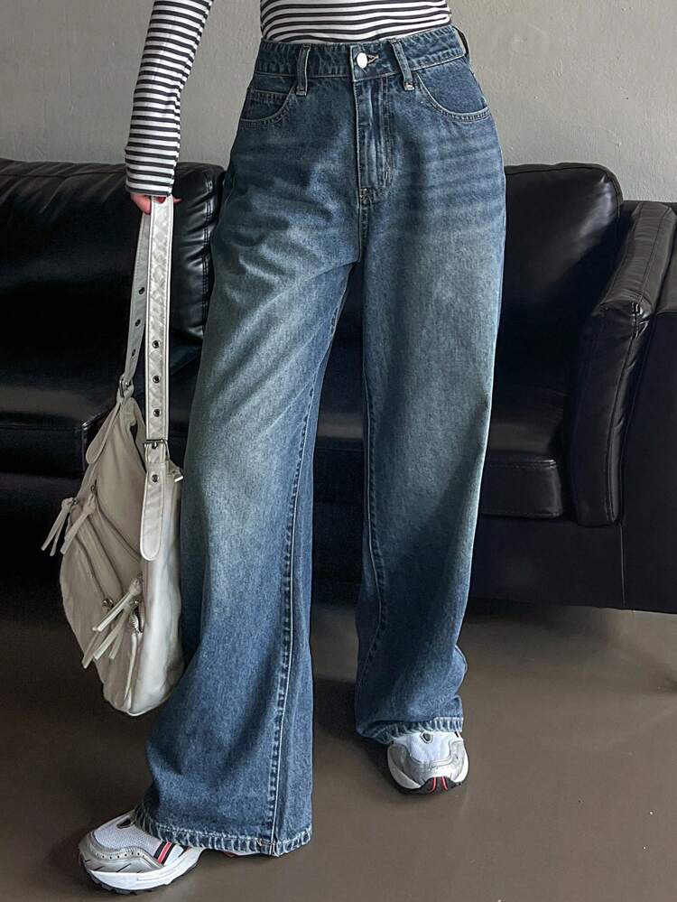 Women Casual Loose Zip-Up Denim Baggy Jeans