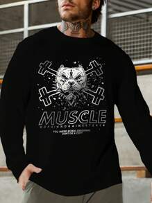 Manfinity Sport PWRUP Plus Size Men's Spring Autumn Casual Slogan Print Sports T-Shirt