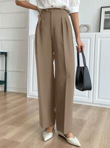 DAZY Women Straight Leg Asymmetrical Waist Long Pants,Women Dress Pants - Brown - View 3
