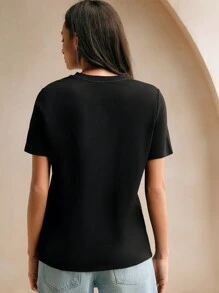 Anewsta 女士圆领短袖水钻装饰简约 T 恤，休闲日常穿着