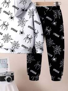 Manfinity VCAY Men's Knit Casual Loose Long Sleeve Hooded Sweatshirt & Drawstring Waist Straight Leg Pants 2 Pieces Suit Set