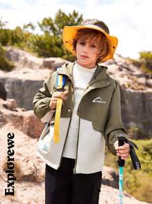 SHEIN 青少年男孩休闲户外运动彩色拉链连帽夹克，带口袋 - 彩色 - 查看 1