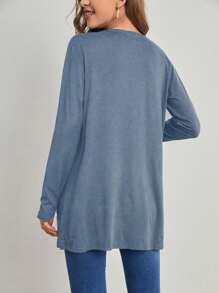 SHEIN LUNE Solid Color Long Sleeve Jacket With Pockets Fall Winter Cloth For Women - Blue - View 2