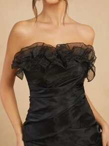SHEIN Haute VÁY XÒE NYLON PONTE Draped Look - màu đen - Xem 4