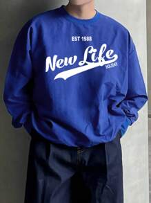 DAZY Men's Letter Print Pullover Sweatshirt, Autumn - Blue - View 4