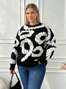 RueChic Frenchy Plus White Detailed Knit Sweater - Black and White - View 1
