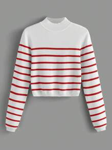 SHEIN BASICS Plus Size Long Sleeve Striped Casual Top - Multicolor - View 1