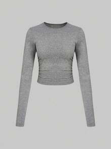 Chiquease 3pcs Solid Color Crew Neck Long Sleeve Fitted Top Set For Women Fall Cloth For Women - Multicolor - View 3