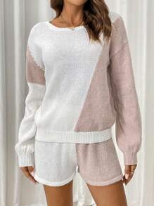 SHEIN LUNE 2 peças Conjunto de Roupa Casual para Relaxamento de Moletom e Shorts Feminino - Multicolorido - Visão 4