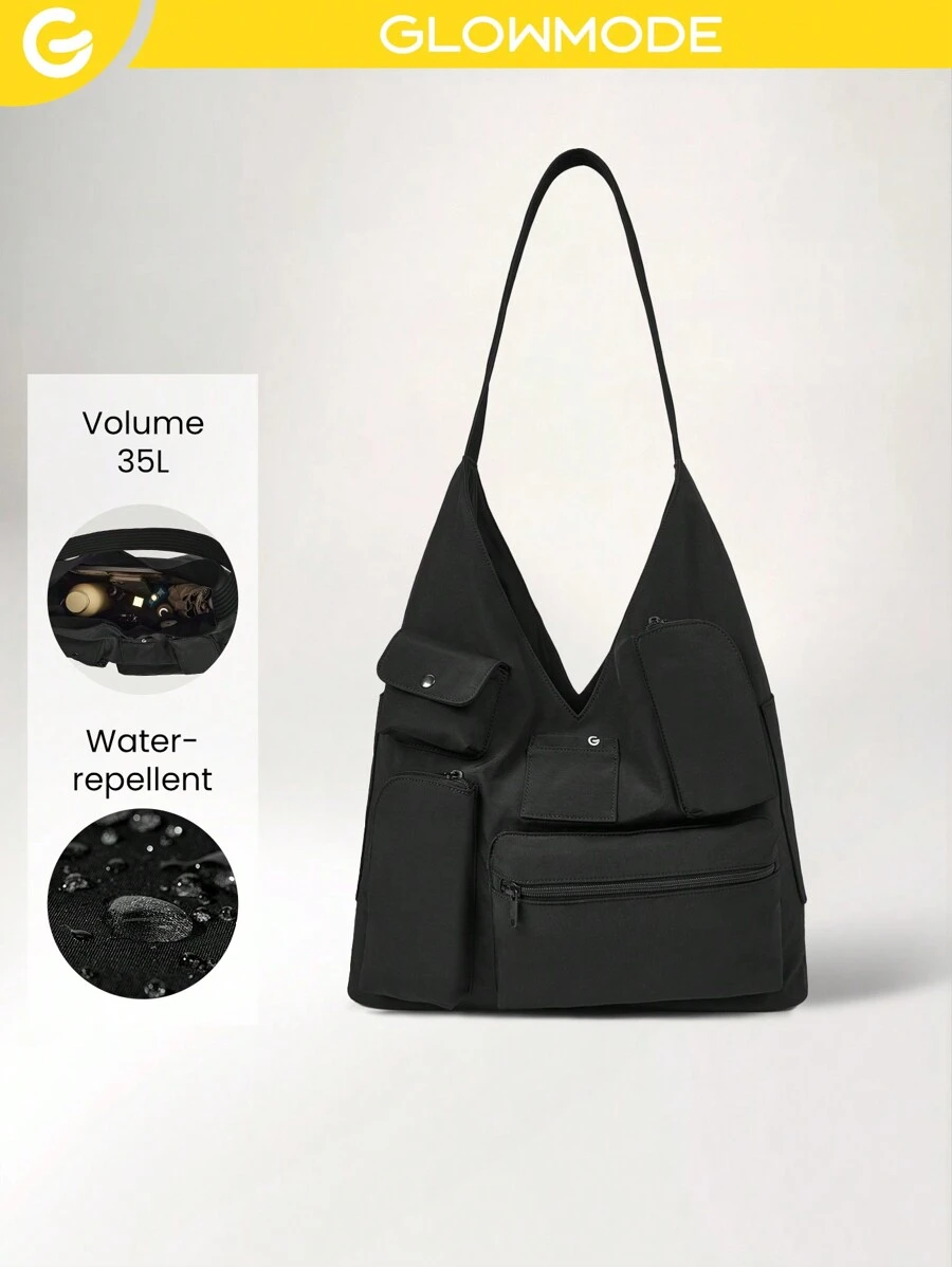 GLOWMODE 35L Carry It All External Multi Pockets Elastic Shoulder Strap Tote Bag - Black - View 1