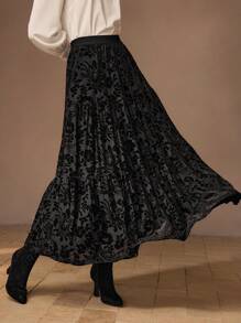 MOTF PREMIUM 花卉网布层叠下摆短裙 - 黑色 - 查看 4