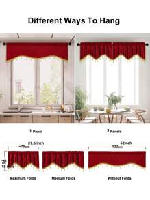 1pc Burgundy S-Shaped Faux Pearl Trim Valance, Italian Velvet Fabric, European Style Short Curtain, Suitable For Celebrations, Events, Living Room, Bedroom Window & Door Decor