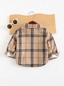 Cozy Pixies Áo sơ mi dài tay cổ kẻ caro thường ngày cho bé trai, quần áo mùa thu - Màu Khaki - Xem 2